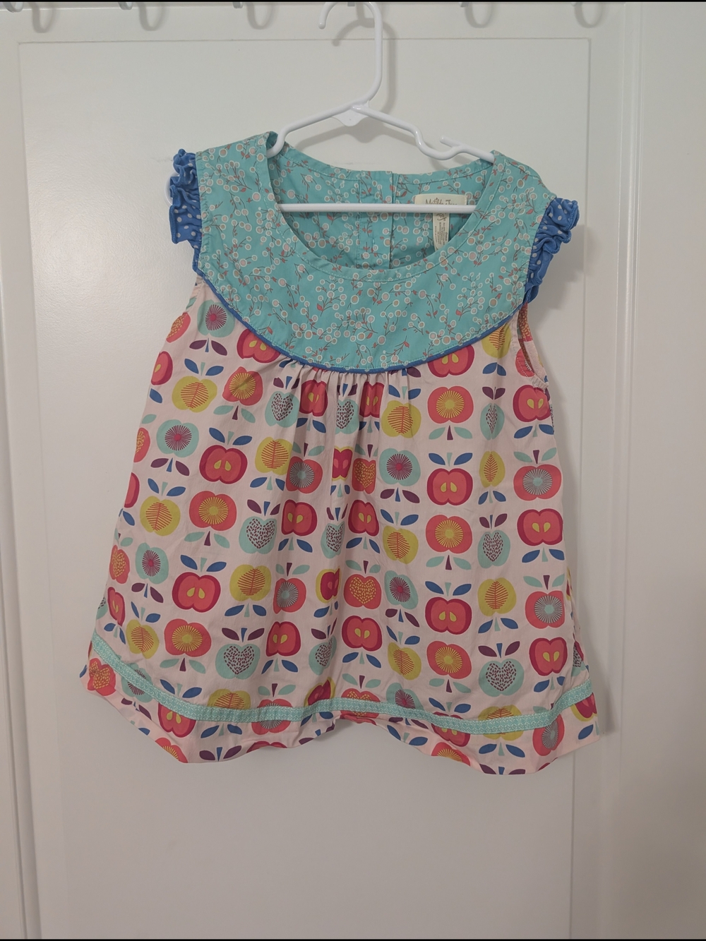 Matilda Jane Girls Aqua & Multicolor Apple Print Top Size 10
